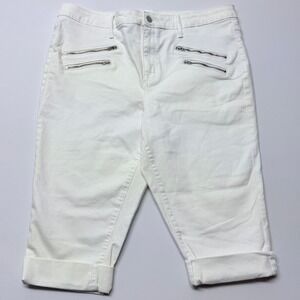 Mossimo High Rise Skinny White Denim Capris Power Stretch Moto Zipper 16/33R
